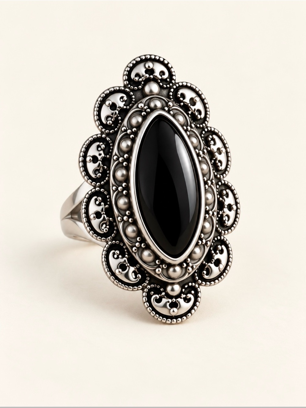 Oval Black Stone Statement Ring
